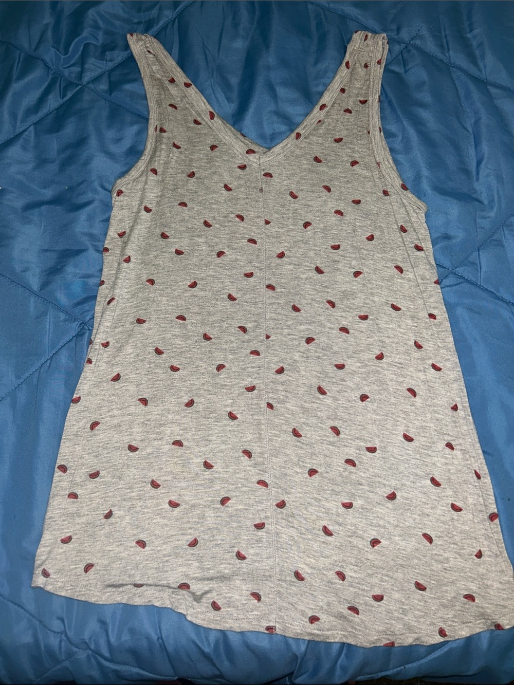 Women’s Light Gray Tank Top with Tiny Watermelon Print 🍉